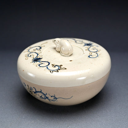 Antique Awata-yaki Lidded dish with Mouse Finial