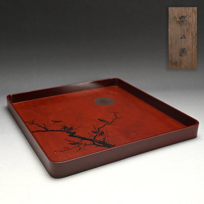 Antique Japanese Lacquer Tray ー春正 “海月画 酒呑盆”