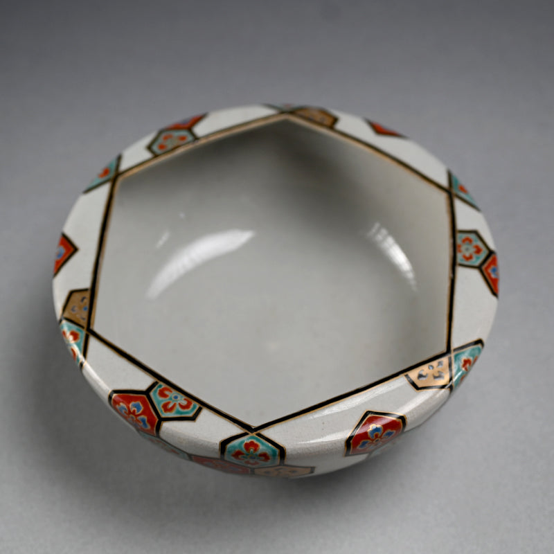 Antique Japanese Ninsei Bowl ー真葛香山 "亀甲模様 菓子器"