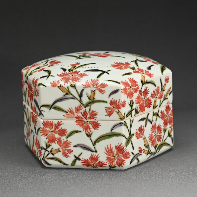 女性作家 ー森恵子のカラフルな磁器箱「色絵撫子文陶箱」