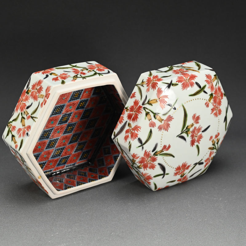 女性作家 ー森恵子のカラフルな磁器箱「色絵撫子文陶箱」