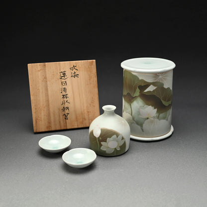 Lotus Sake set ー藤井 隆之 "吹染 蓮図酒器収納筥"