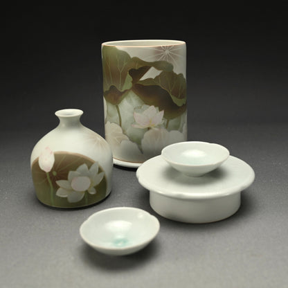 Lotus Sake set ー藤井 隆之 "吹染 蓮図酒器収納筥"