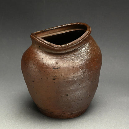 Iron Glazed Edo period Slumped Tamba Tsubo