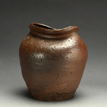 Iron Glazed Edo period Slumped Tamba Tsubo