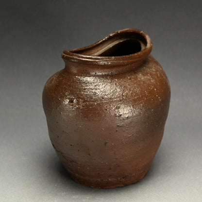 Iron Glazed Edo period Slumped Tamba Tsubo