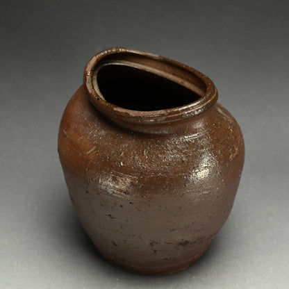 Iron Glazed Edo period Slumped Tamba Tsubo