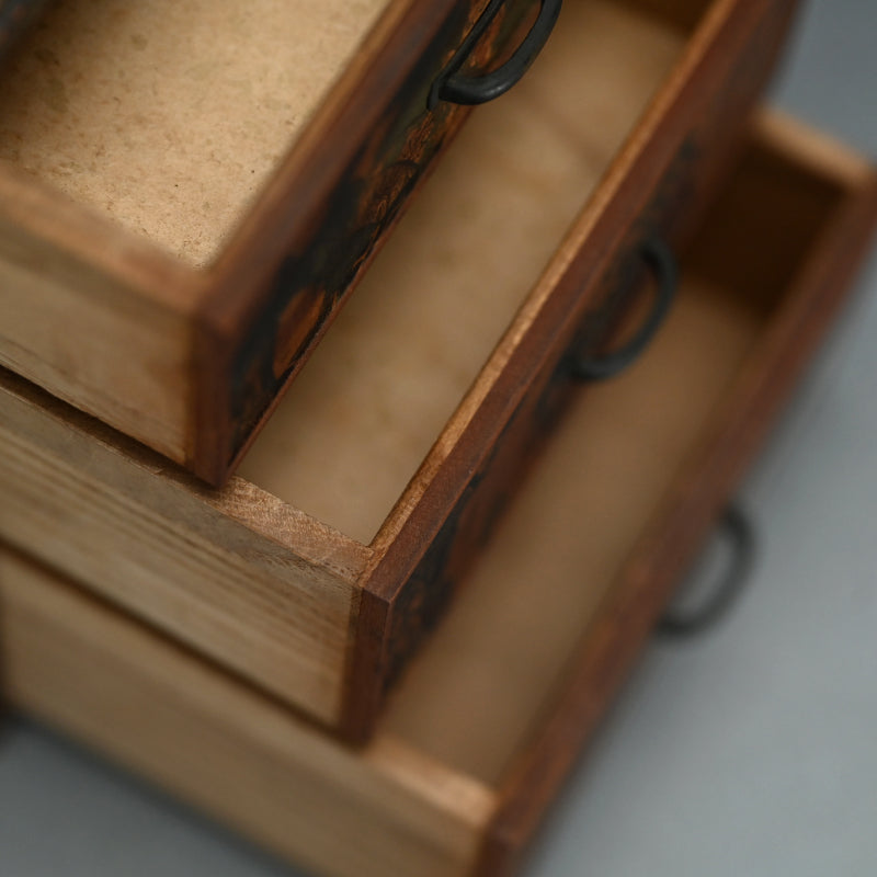 Antique Wooden Chest w/ Woodblock Prints, perfect for Jewelry Box