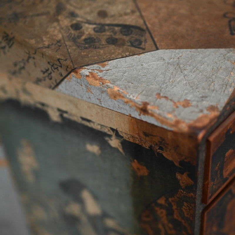 Antique Wooden Chest w/ Woodblock Prints, perfect for Jewelry Box