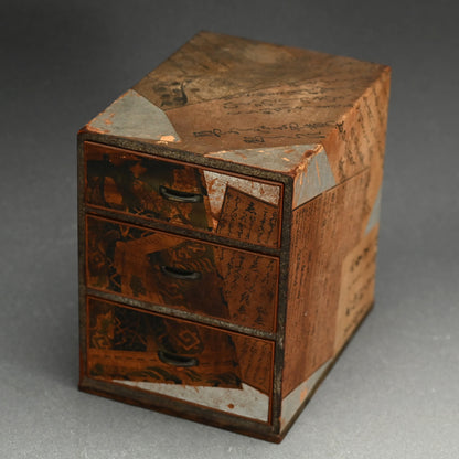 Antique Wooden Chest w/ Woodblock Prints, perfect for Jewelry Box