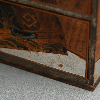 Antique Wooden Chest w/ Woodblock Prints, perfect for Jewelry Box