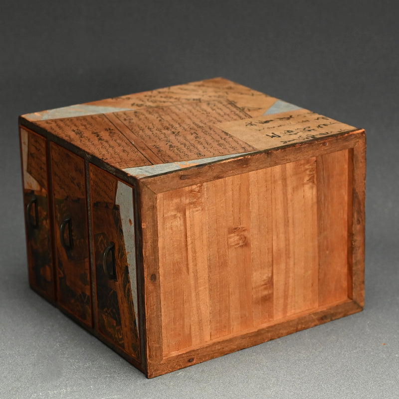 Antique Wooden Chest w/ Woodblock Prints, perfect for Jewelry Box