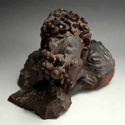 Wild Meiji Period Wood Carving, Mythical Shishi Lion