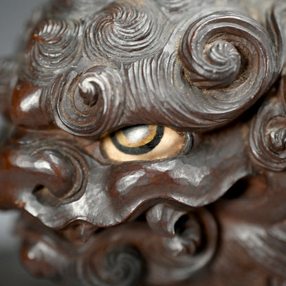 Wild Meiji Period Wood Carving, Mythical Shishi Lion