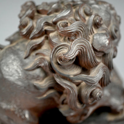 Wild Meiji Period Wood Carving, Mythical Shishi Lion