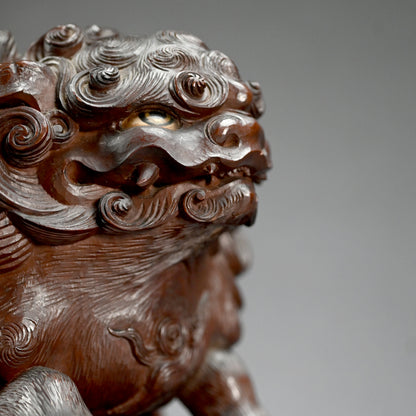 Wild Meiji Period Wood Carving, Mythical Shishi Lion