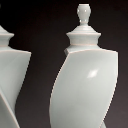 Pair Mentori Covered Vases ー"青白磁 対面取蓋物"