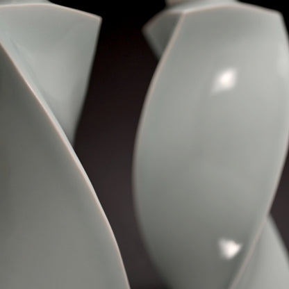 Pair Mentori Covered Vases ー"青白磁 対面取蓋物"