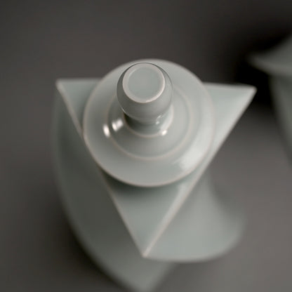 Pair Mentori Covered Vases ー"青白磁 対面取蓋物"