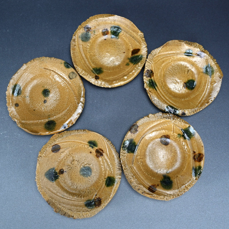 Vibrant Set 5 Ki-Seto Dishes ー"黄瀬戸銘々皿"