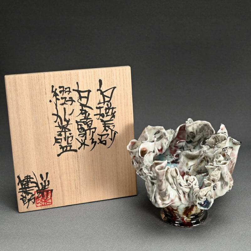 茶碗 茶わん ー川端 健太郎 「白磁辰砂白金錦彩綴化茶盌」