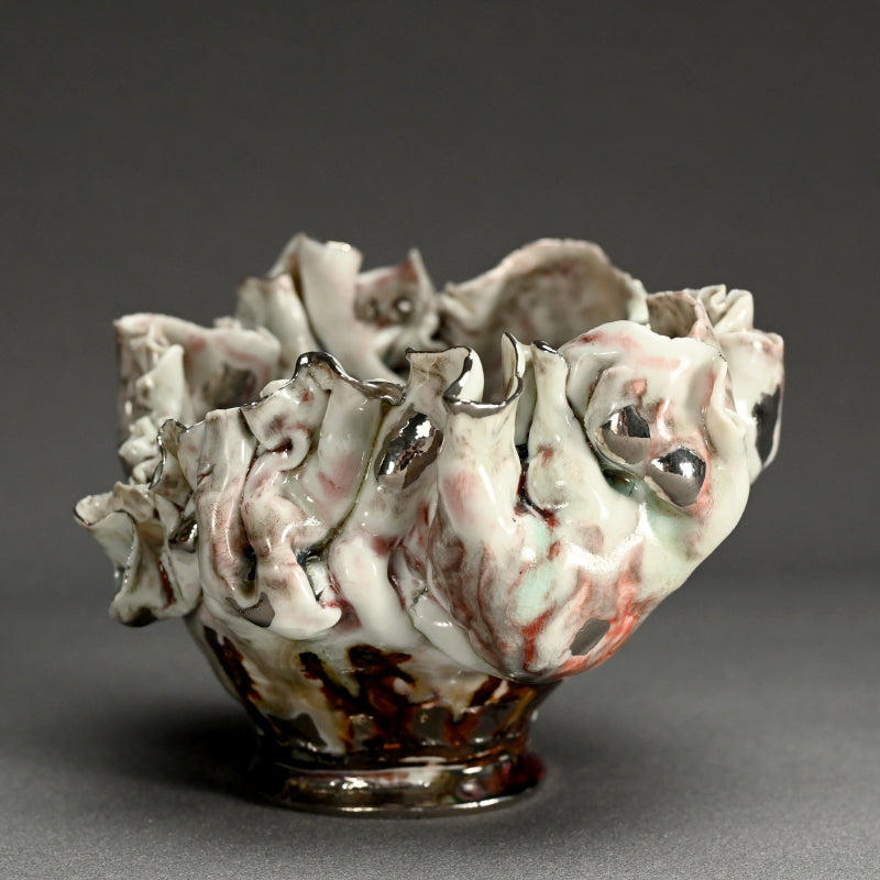 茶碗 茶わん ー川端 健太郎 「白磁辰砂白金錦彩綴化茶盌」