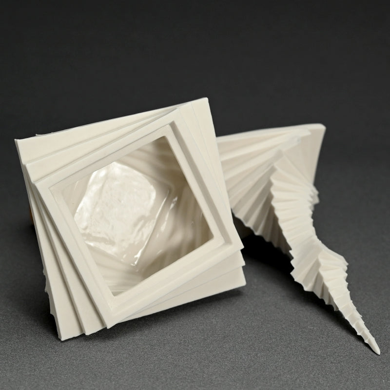 Covered Raw Porcelain Receptacle, White Spear