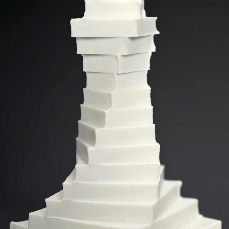 Covered Raw Porcelain Receptacle, White Spear