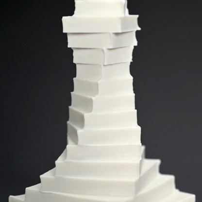 Covered Raw Porcelain Receptacle, White Spear