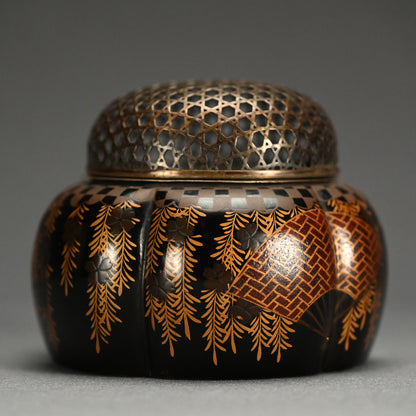 Edo p. Akoda Koro Incense Burner with Silver Lid  ー阿古陀香炉