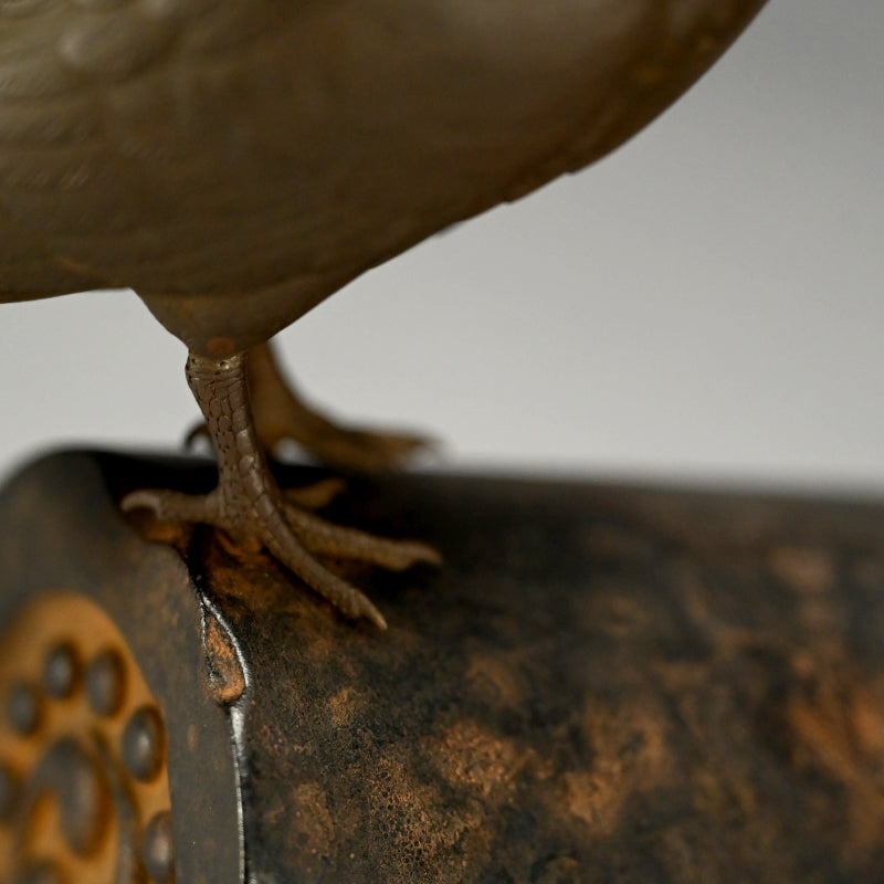 Silver & Gold Accented Taisho Period Bronze Okimono, 3 Pigeons