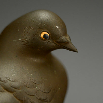 Silver & Gold Accented Taisho Period Bronze Okimono, 3 Pigeons