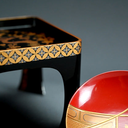 Fabulous 19th c. Lacquer Sake Stand & Cup Set