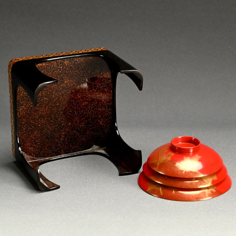 Fabulous 19th c. Lacquer Sake Stand & Cup Set