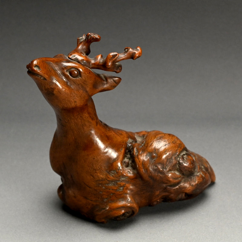 Antique Japanese Burl-Wood Deer Sculpture