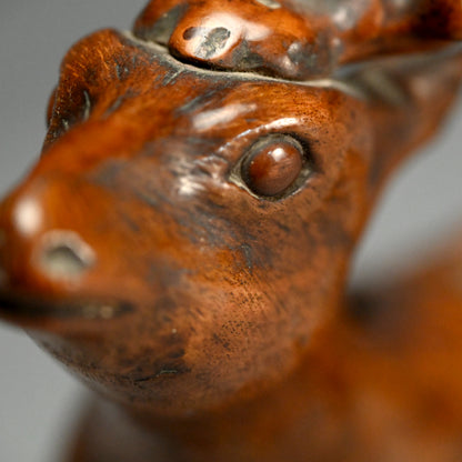 Antique Japanese Burl-Wood Deer Sculpture