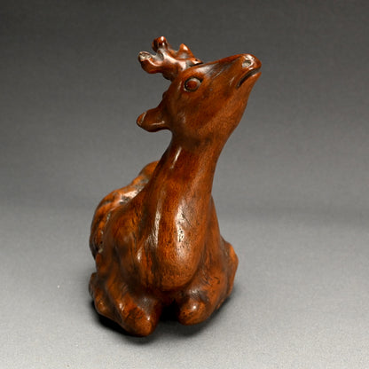 Antique Japanese Burl-Wood Deer Sculpture