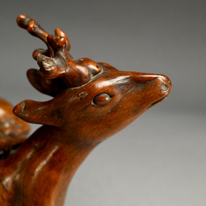 Antique Japanese Burl-Wood Deer Sculpture