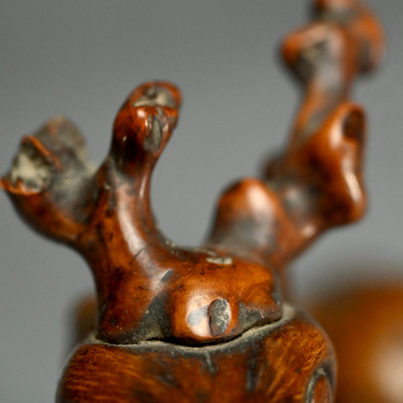Antique Japanese Burl-Wood Deer Sculpture