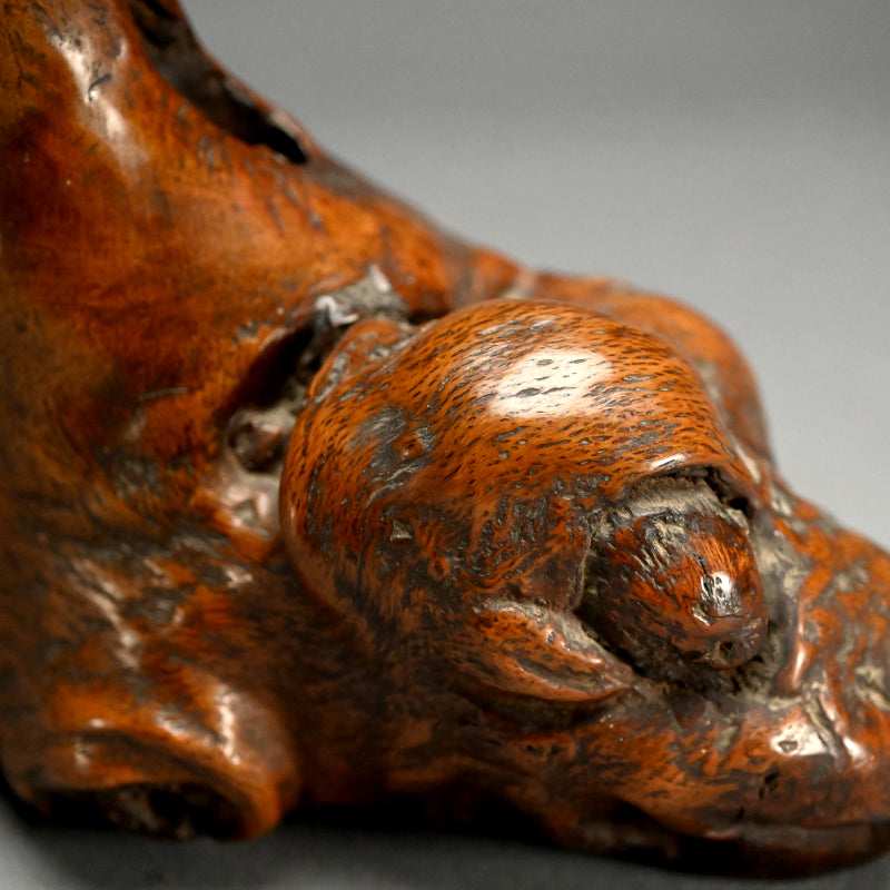 Antique Japanese Burl-Wood Deer Sculpture