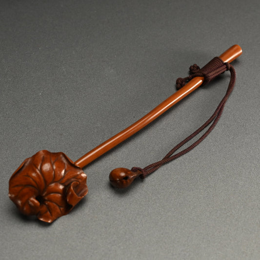 Antique Lotus Shaped Boxwood Nyoi ー黄陽木霊芝如意