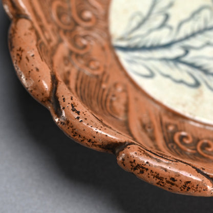 Unusual Gennai Yaki Basin, Waves and Basho Leaves