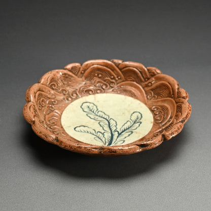 Unusual Gennai Yaki Basin, Waves and Basho Leaves