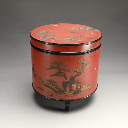 Rare Ryukyu Circular Lacquered Wooden Container, Okinawa