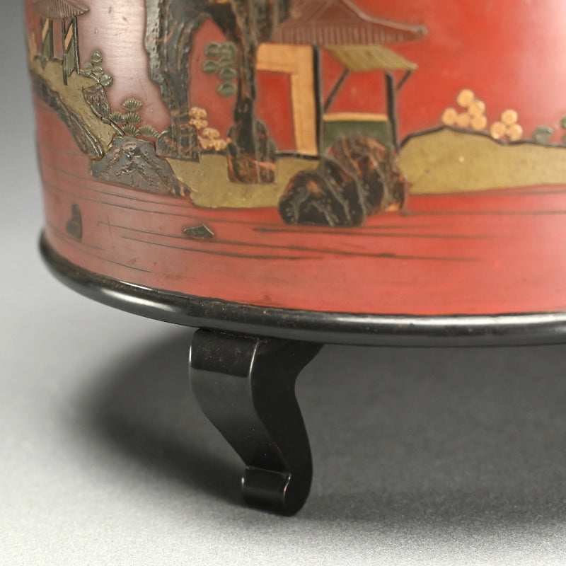 Rare Ryukyu Circular Lacquered Wooden Container, Okinawa