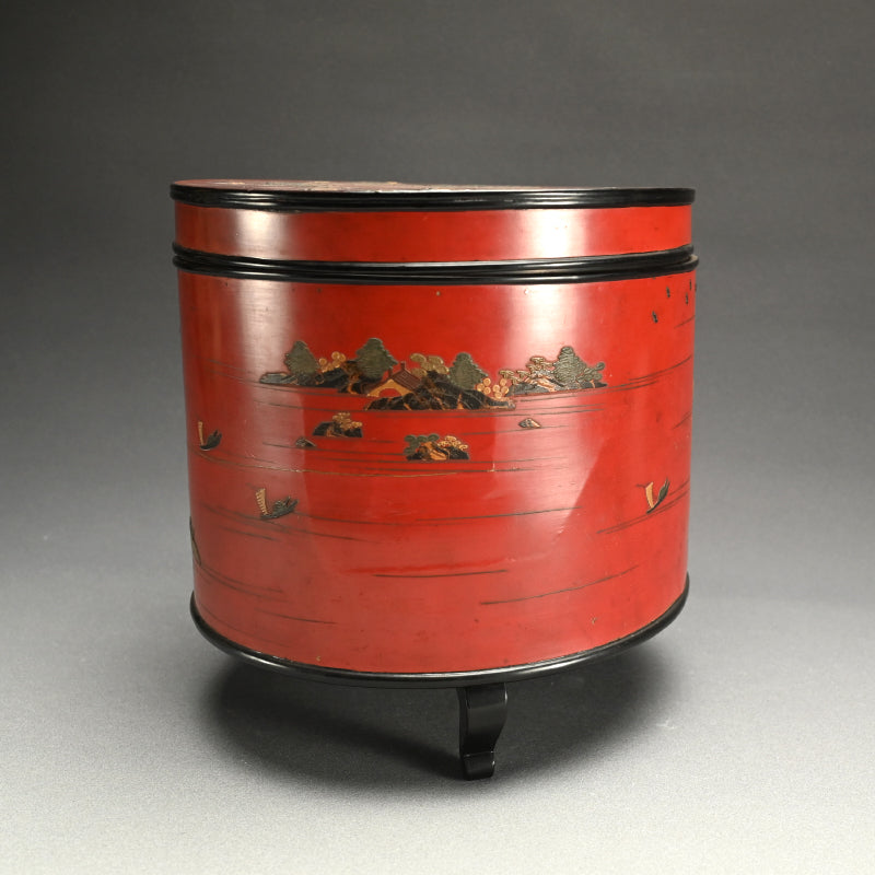 Rare Ryukyu Circular Lacquered Wooden Container, Okinawa