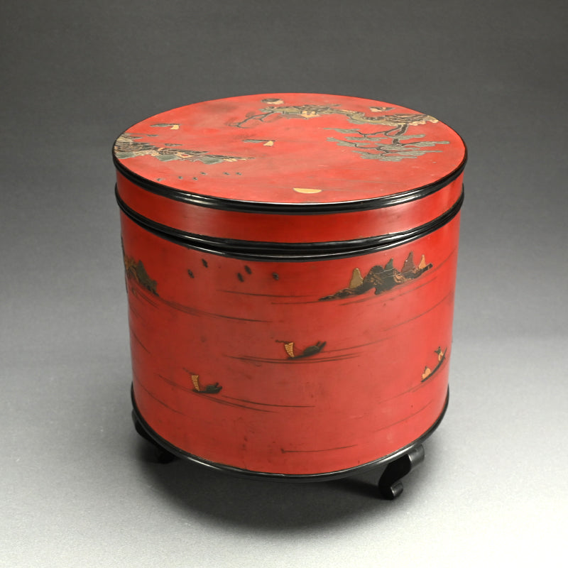 Rare Ryukyu Circular Lacquered Wooden Container, Okinawa