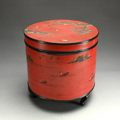 Rare Ryukyu Circular Lacquered Wooden Container, Okinawa