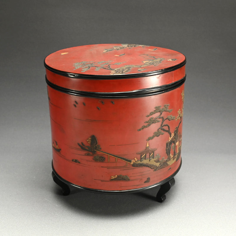 Rare Ryukyu Circular Lacquered Wooden Container, Okinawa