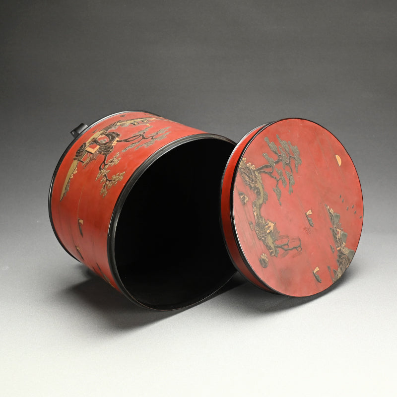 Rare Ryukyu Circular Lacquered Wooden Container, Okinawa